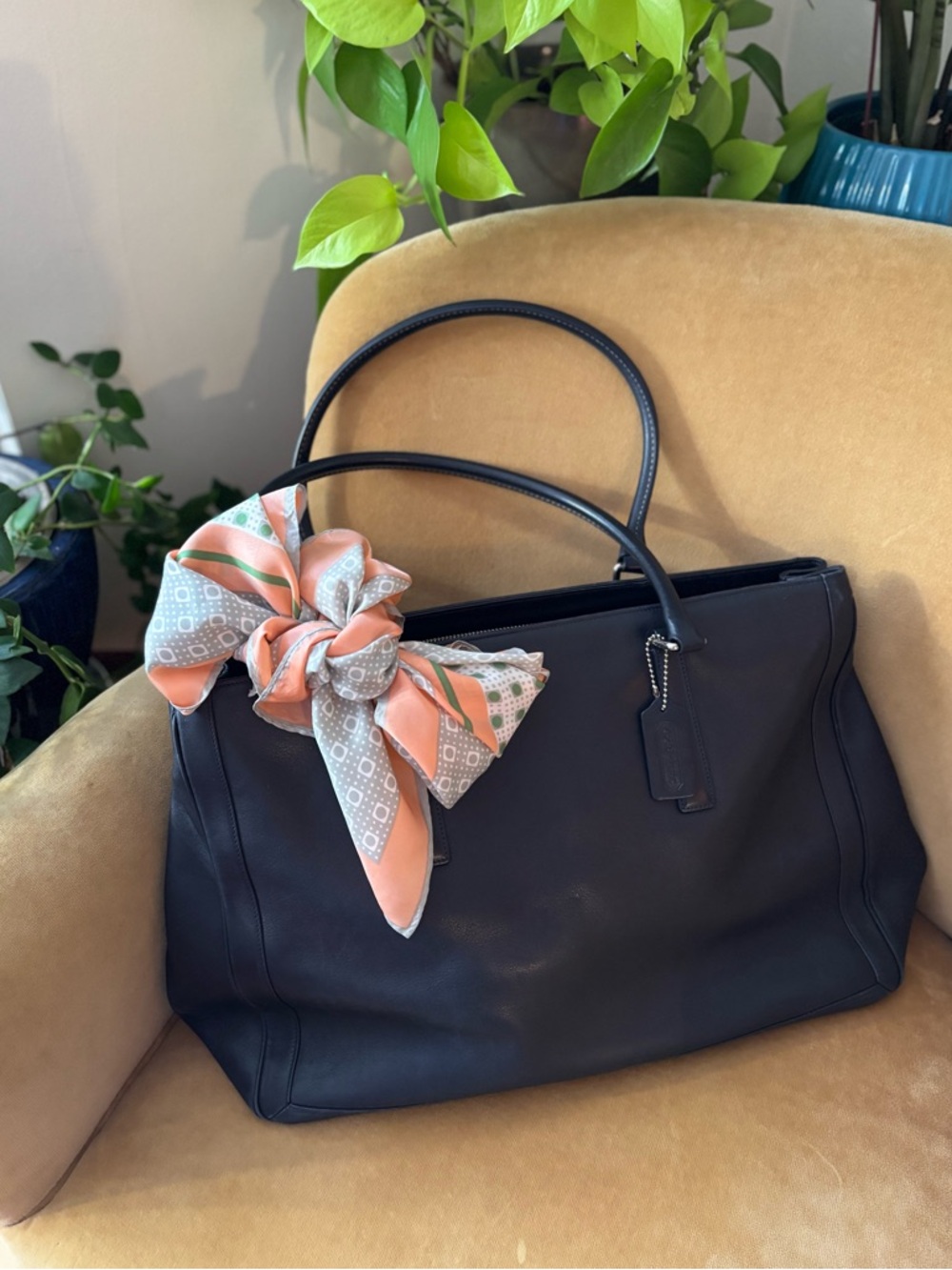 VINTAGE peach & gray ACETATE scarf BAG CHARM head wrap ACCENT SCARF